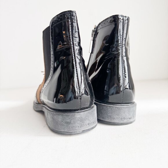 BeautyFeel Black Patent Leather Suede Animal Print Booties 42 - Picture 3 of 7